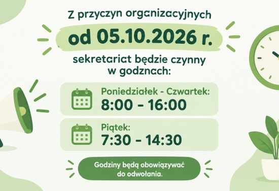 Zmiana godzin pracy sekretariatu!